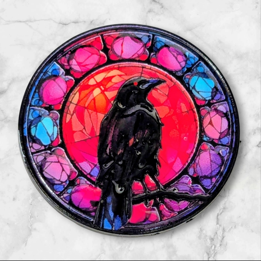 Raven Stained Glass Style Pin 🐦‍⬛ Crow Enamel Pin
